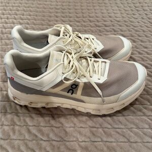 On Running Cream and white Athletic Shoes